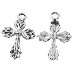Tibetan Silver Pendants, Lead Free & Nickel Free & Cadmium Free, Cross, Antique Silver, about 25.5mm long, 17mm wide, 2mm thick, Hole: 2.5mm