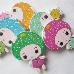 Cartoon Character Buttons Pretty Princess, Wooden Buttons, Mixed Color, 31mm long, 23mm wide