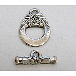 Tibetan Silver Toggle Clasps, Lead Free & Nickel Free & Cadmium Free, Teardrop, Antique Silver, Teardrop: 19x11mm, Hole: 2mm, Bar: 14x6mm, Hole: 1.8mm