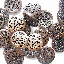 Bouton de couture de base 2 trou creux-out ronde, bouton de noix de coco, brun coco, environ 15 mm de diamètre, environ 100 pcs / sachet 