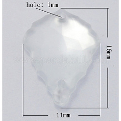 Sew on Rhinestone, Taiwan Acrylic Rhinestone, Two Holes, Garments Accessories, Frosted and Faceted, Leaf, White, Size: about 11mm wide, 16mm long, 4mm thick, hole: 1mm