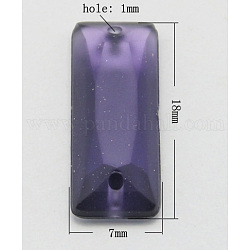 Sew on Rhinestone, Taiwan Acrylic Rhinestone, Two Holes, Garments Accessories, Frosted and Faceted, Rectangle, Medium Slate Blue, Size: about 18mm long, 7mm wide, 3mm thick, hole: 1mm