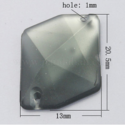 Sew on Rhinestone, Taiwan Acrylic Rhinestone, Two Holes, Garments Accessories, Frosted and Faceted, Gray, 20.5x13x4.5mm, Hole: 1mm