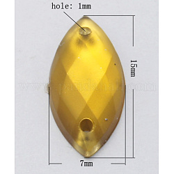 Sew on Rhinestone, Taiwan Acrylic Rhinestone, Two Holes, Garments Accessories, Frosted and Faceted, Horse Eye, Dark Goldenrod, Size: about 15mm long, 7mm wide, 3mm thick, hole: 1mm