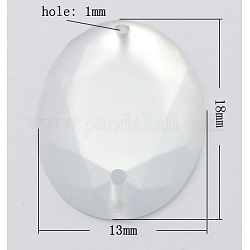 Sew on Rhinestone, Taiwan Acrylic Rhinestone, Two Holes, Garments Accessories, Frosted and Faceted, Oval, WhiteSmoke, 18x13x3mm, Hole: 1mm