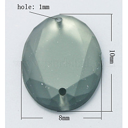 Sew on Rhinestone, Taiwan Acrylic Rhinestone, Two Holes, Garments Accessories, Frosted and Faceted, Oval, Gray, 10x8x2mm, Hole: 1mm