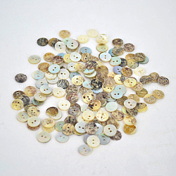 Perla bottoni di madreperla ostrica, rotondo e piatto, circa9 mm di diametro, Foro: 2 mm, circa 1440pcs/scatola
