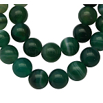 Agate à rayures naturelles/perles d'agate à bandes, teinte, ronde, verte, taille: environ 8mm de diamètre, Trou: 1mm, 43 pcs / chapelet, 15.5 pouce