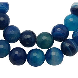 Natural Striped Agate/Banded Agate Beads, Dyed, Faceted, Round, Blue, Size: about 14mm in diameter, hole: 1mm, 25pcs/strand, 15.5 inch