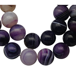 Natural Striped Agate/Banded Agate Beads, Dyed, Round, Purple, Size: about 14mm in diameter, hole: 1mm, 25pcs/strand, 15.5 inch