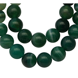 Agate à rayures naturelles/perles d'agate à bandes, teinte, ronde, verte, taille: environ 8mm de diamètre, Trou: 1mm, 43 pcs / chapelet, 15.5 pouce