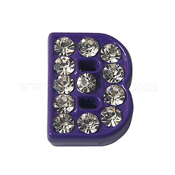 Rhinestone Slide Letter Charms, Alloy Letter Beads,  Letter B for DIY Slide Charm Bracelet, Purple, about 9mm wide, 12mm long, 4.5mm thick, hole: 7x1mm