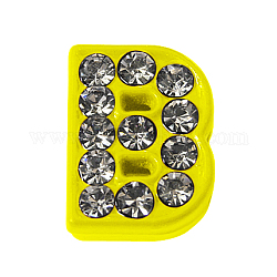 Rhinestone Slide Letter Charms, Alloy Letter Beads,  Letter B for DIY Slide Charm Bracelet, Yellow, about 9mm wide, 12mm long, 4.5mm thick, hole: 7x1mm