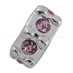 Perles européennes en alliage avec strass, Perles avec un grand trou   , hexagone, platine, rose, 5.5x10.5mm, Trou: 4.5mm