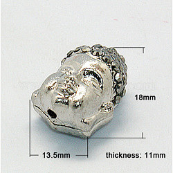 Platinum Alloy Rhinestone Beads, Grade A, Buddha Head, Hematite, 18x13.5x11mm, Hole: 2mm