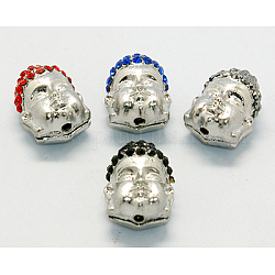 Platinum Alloy Rhinestone Beads, Grade A, Buddha Head, Mixed Color, 18x13.5x11mm, Hole: 2mm