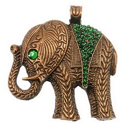 Zinc Alloy Big Pendants, with Rhinestone, Lead Free & Nickel Free, Elephant, Red Copper Color, Size: about 56mm long, 53mm wide, 7mm thick, hole: 5mm
