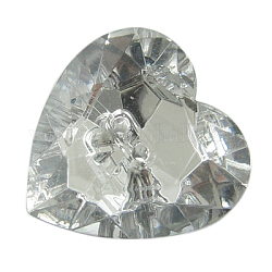 2-Hole Acrylic Faceted Heart Sewing Buttons, Clear, about 16mm in diameter, 5mm thick, hole: 1.5mm
