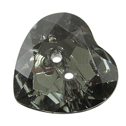 2-Hole Acrylic Faceted Heart Sewing Buttons, Dark Gray, about 18mm in diameter, 6mm thick, hole: 1.8mm