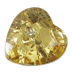 2-Hole Acrylic Faceted Heart Sewing Buttons, Gold, about 18mm in diameter, 6mm thick, hole: 1.8mm