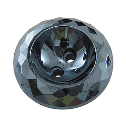 2-Hole Plated Acrylic Faceted Flat Round Sewing Buttons, Black, about 15mm in diameter, 6mm thick, hole: 1.8mm