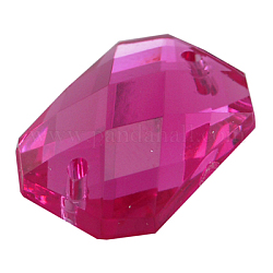 Sew on Rhinestone, Acrylic Rhinestone, Two Holes, Garments Accessories, Faceted Rectangle, Deep Pink, 35x25x6mm, Hole: 1mm