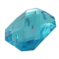 Sew on Rhinestone, Acrylic Rhinestone, Two Holes, Garments Accessories, Faceted Rectangle, Cyan, 35x25x6mm, Hole: 1mm