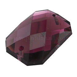 Sew on Rhinestone, Acrylic Rhinestone, Two Holes, Garments Accessories, Faceted Rectangle, Purple, 35x25x6mm, Hole: 1mm