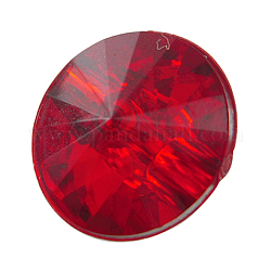 1-Hole Acrylic Rhinestone Faceted Flat Round Sewing Shank Buttons, Faceted, Red, about 12mm in diameter, 7mm thick, hole: 2mm