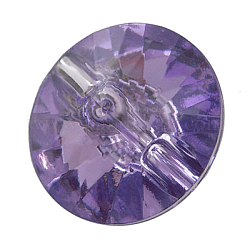 1-Hole Acrylic Rhinestone Faceted Flat Round Sewing Shank Buttons, Faceted, Purple, about 15mm in diameter, 8mm thick, hole: 2mm