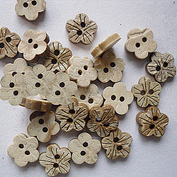Цвести кнопки для детей, Кокосовые Пуговицы, загар, диаметром около 10 мм 