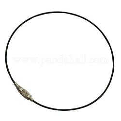 Cable de pulsera de alambre de acero, con cierre de latón, Platino, negro, aproximamente 19 cm de largo, 6.5 diámetro interior cm, 1 mm de espesor