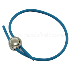 Rubber Bracelet Making, Plastic Clasps, Platinum, Blue, about 60mm inner diameter, Wire Cord: 3mm in diameter