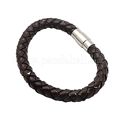 Leather Bracelets, with Brass Magnetic Clasps, Bracelet Making, Platinum Color, Coffee, Size:bracelets: about 211mm, 64mm inner diameter, cord: about 5mm in diameter
