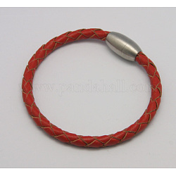 Leather Bracelets/Bracelets Making, with Stainless Steel Magnetic Clasps, Red, Size: about 192mm long, 57mm inner diameter, 5mm wide
