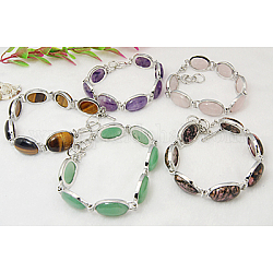 Bracelets à maillons en pierres mélangées naturelles et synthétiques, avec les accessoires en laiton, couleur mixte, 220x15mm