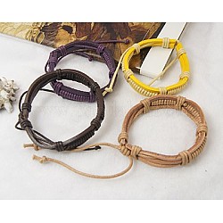Cord Bracelets, with Waxed Cotton Cord and PU Leather, Mixed Color, 55mm