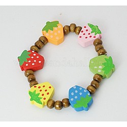 Pulsera de madera de los niños, pulseras moldeadas encantadoras, elástico, regalo del día del niño, sin plomo, café, 45mm