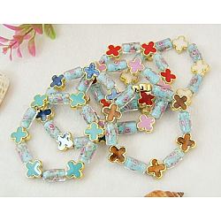 Fashion Bracelets, with Column Lampwork Beads, Flower Acrylic Beads and Elastic Crystal Thread, Sky Blue, 55mm