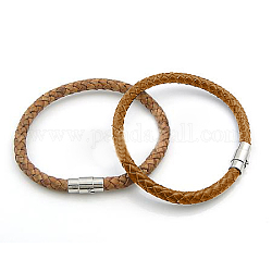 Fashion Braided Cowhide Bracelet Making, with Stainless Steel Clasps, High-Polish Futuristic Styles, BurlyWood, 6x177.8mm