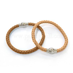 Fashion Braided Leather Cord Bracelets Making, with Stainless Steel Clasps, BurlyWood, 8.5inch, 6mm