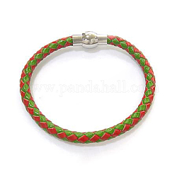 Fashion Braided Leather Cord Bracelet Making, with Stainless Steel Clasps, Lawn Green, 6x215.9mm