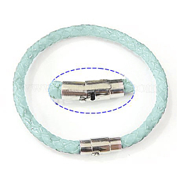 Fashion Braided Leather Bracelets Making, with Stainless Steel Clasps, Pale Turquoise, 6x203.2mm