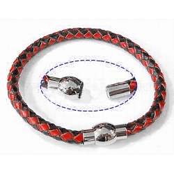 Fashion Braided Leather Bracelets Making, with Stainless Steel Clasps, Red, 6x203.2mm