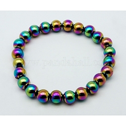 Round Synthetic Magnetic Hematite Stretch Beaded Bracelets, Colorful, 50mm, Bead: 8mm 