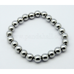 Bracelets ronds en perles extensibles en hématite magnétique synthétique, couleur d'argent, 50mm, perle: 8 mm