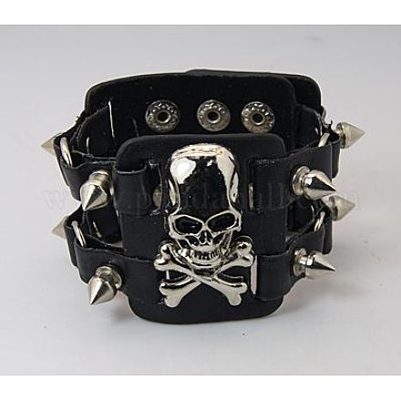 Skull Punk Rock Leather Bracelets BJEW-C129-1