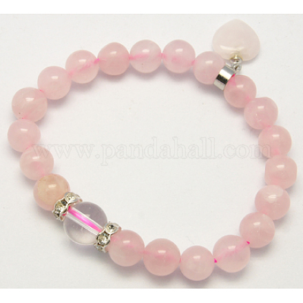 Bracelets en quartz rose naturel avec breloque BJEW-H044-3-1