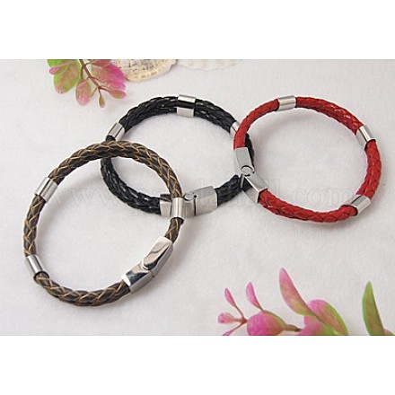 Multi-strand Braided Leather Cord Bracelets BJEW-L356-M-1