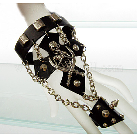 Skull Punk Rock Leather Bracelets BJEW-N114-16-1